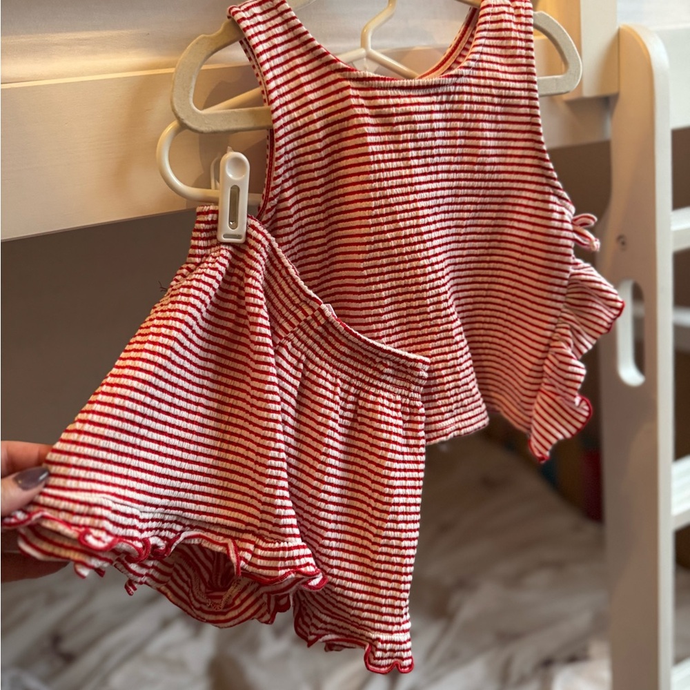 Zara Red and White Striped Ruffle Top